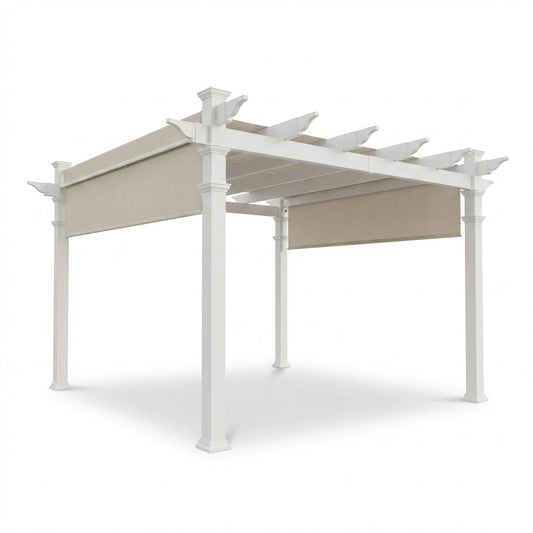 144"L X 144"W X 106"H Vinyl Monterey Canopy Pergola, White, VA42073 — Studio Shot