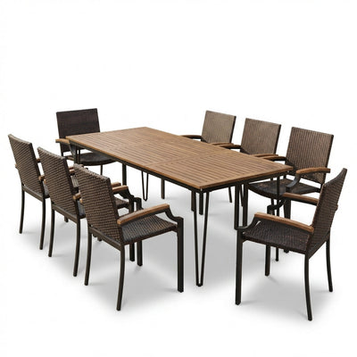 9PCS Patio Dining Set W/79'' Rectangular Dining Table & 8