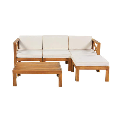 Alora 5-Piece Outdoor Patio Wood Sectional Sofa Set With Cushions