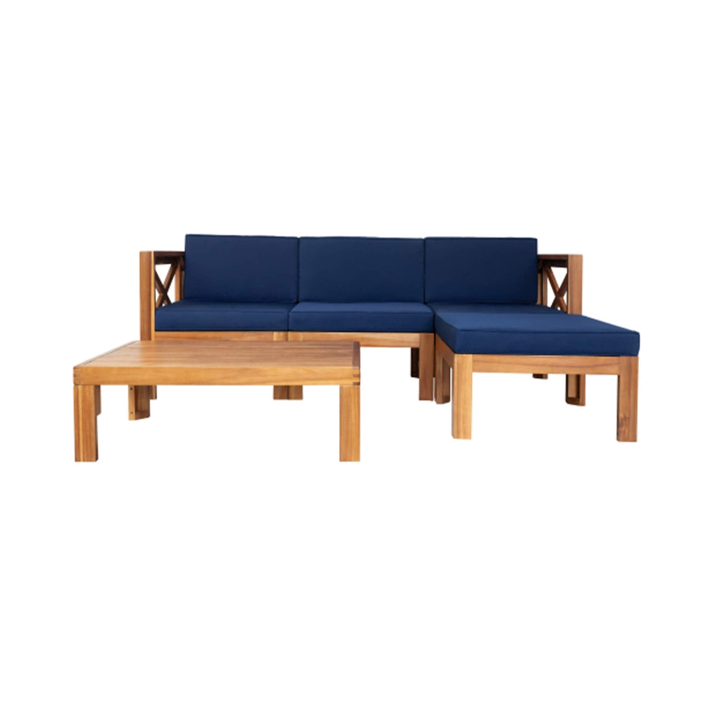 Alora 5-Piece Outdoor Patio Wood Sectional Sofa Set With Cushions