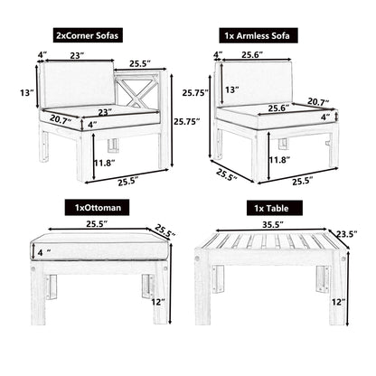 Alora 5-Piece Outdoor Patio Wood Sectional Sofa Set With Cushions