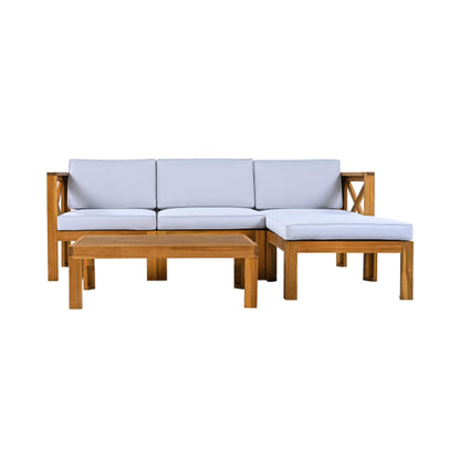 Alora 5-Piece Outdoor Patio Wood Sectional Sofa Set With Cushions