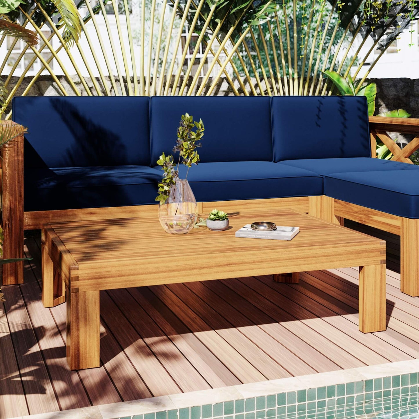 Alora 5-Piece Outdoor Patio Wood Sectional Sofa Set With Cushions