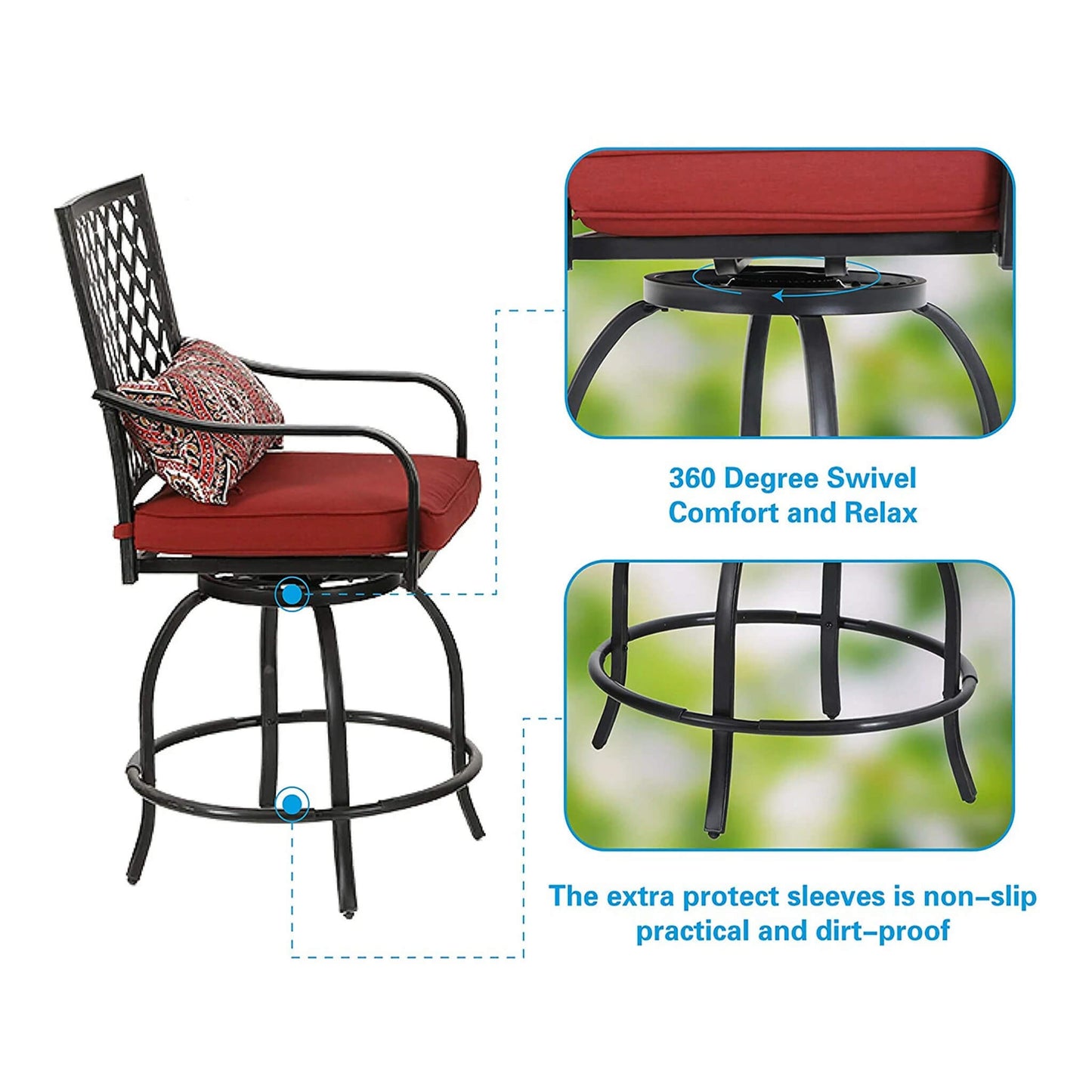 Alora Premium 6-Piece Bar Patio Furniture Set With Umbrella, Swivel Chairs, And Cushions