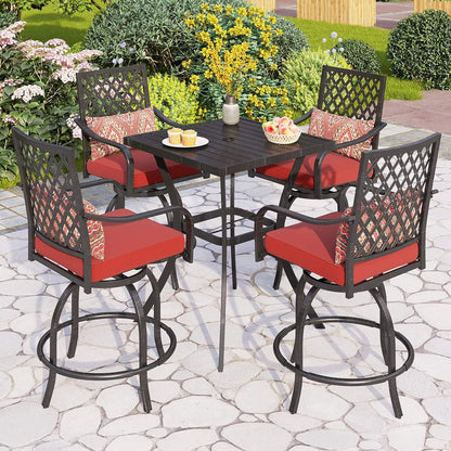 Alora Premium 6-Piece Bar Patio Furniture Set With Umbrella, Swivel Chairs, And Cushions