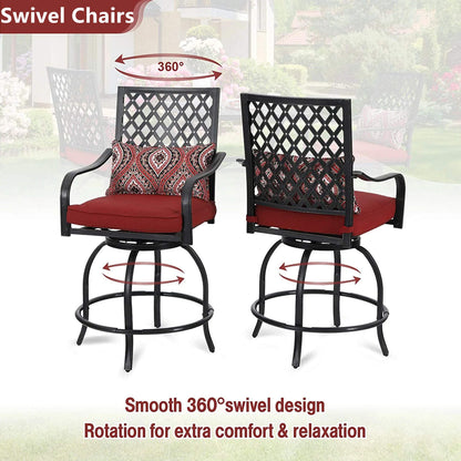 Alora Premium 6-Piece Bar Patio Furniture Set With Umbrella, Swivel Chairs, And Cushions