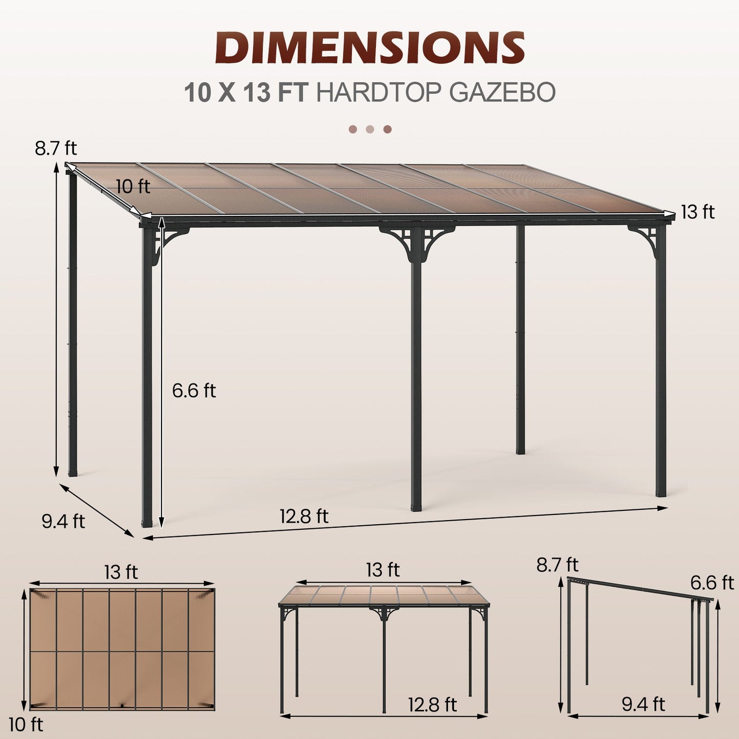 Wall-Mounted Patio Gazebo Large Outdoor Hardtop Pergola